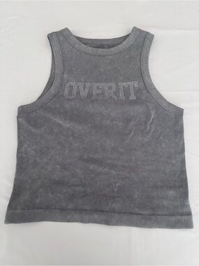 Vital Life Gray Ribbed Tank Top with Rhinestone 'OVER IT'